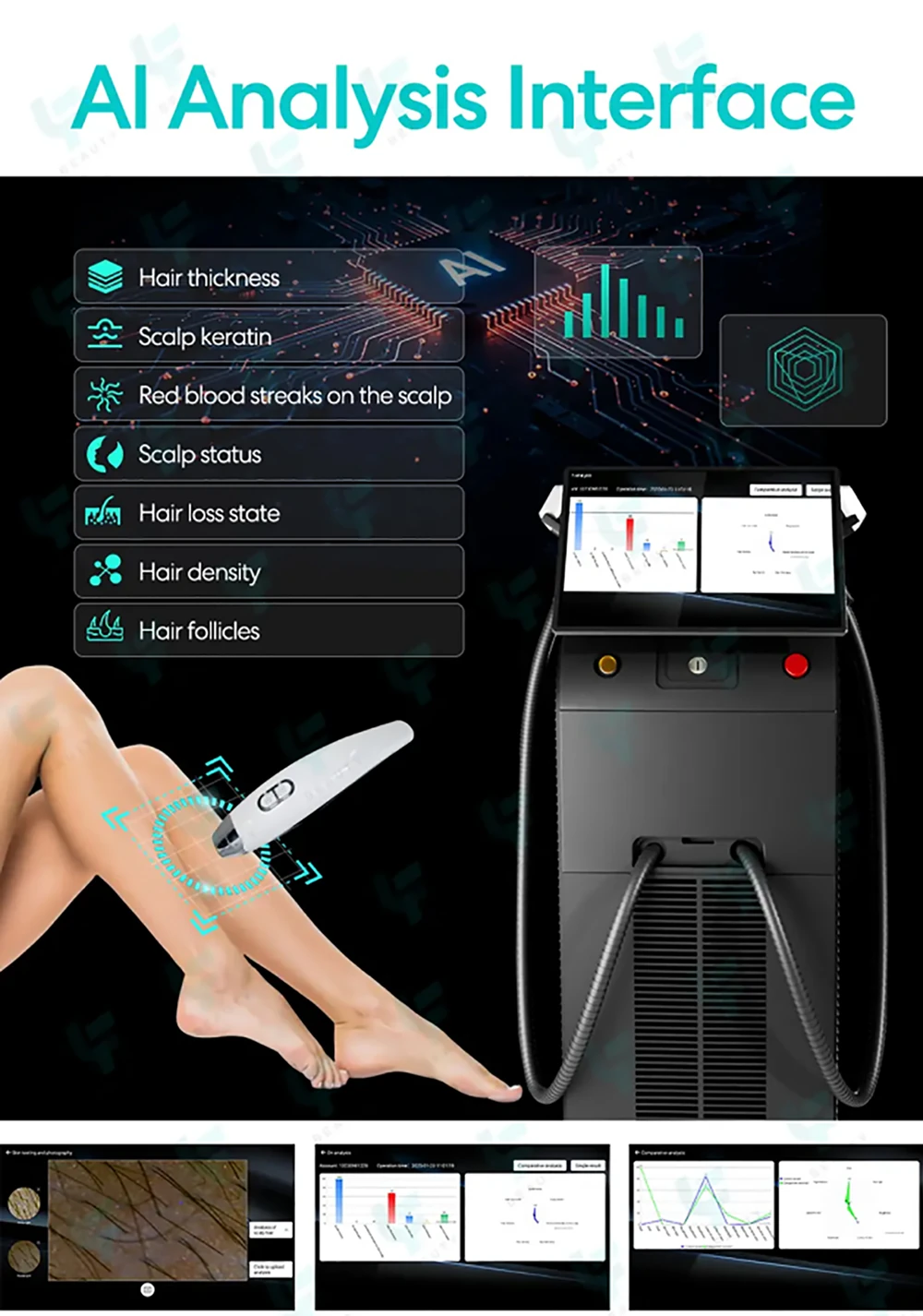 front view ai analysis interface china diode laser hair removal device