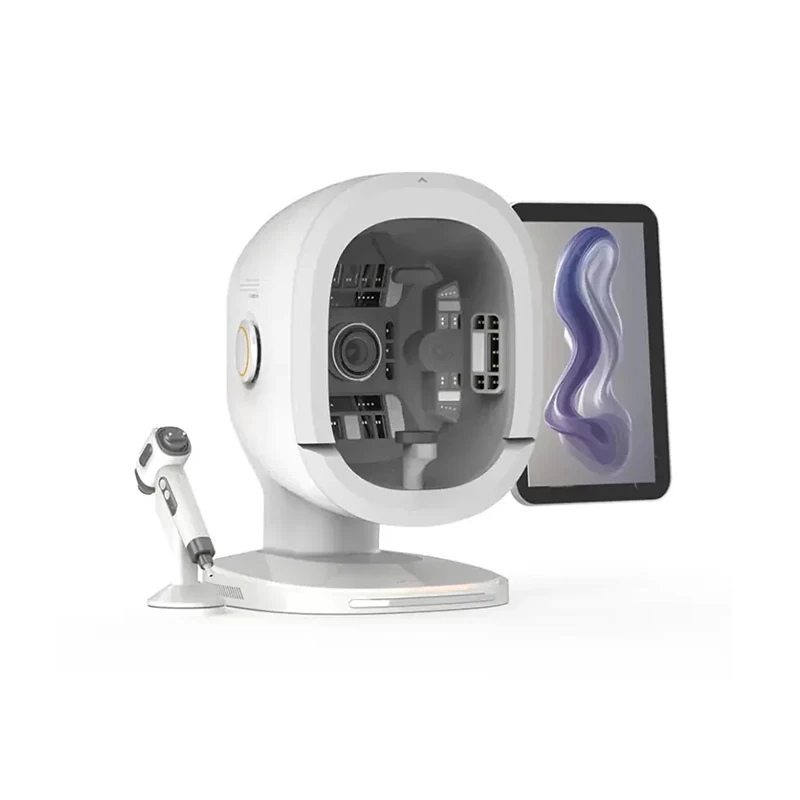 Lufen Beauty K33 AI Skin Analyzer with 8-spectrum imaging and handheld tool for professional salon skin diagnosis.