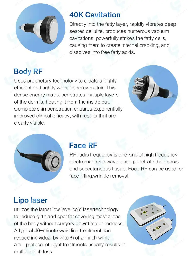 cavitation+body rf+face rf+lipo laser