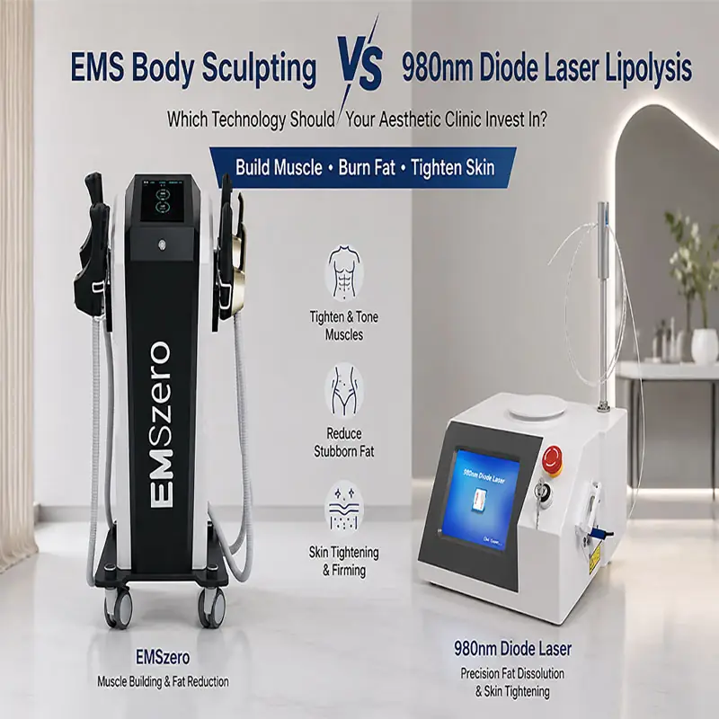 Comparison of EMS Body Sculpting (EMSzero) and 980nm Diode Laser Lipolysis machines for aesthetic clinic investment