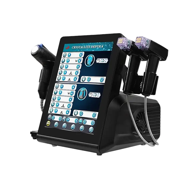 a fractional rf microneedling machine with dual handles and interchangeable probes for skin rejuvenation, scar reduction, skin tightening, and body contouring.